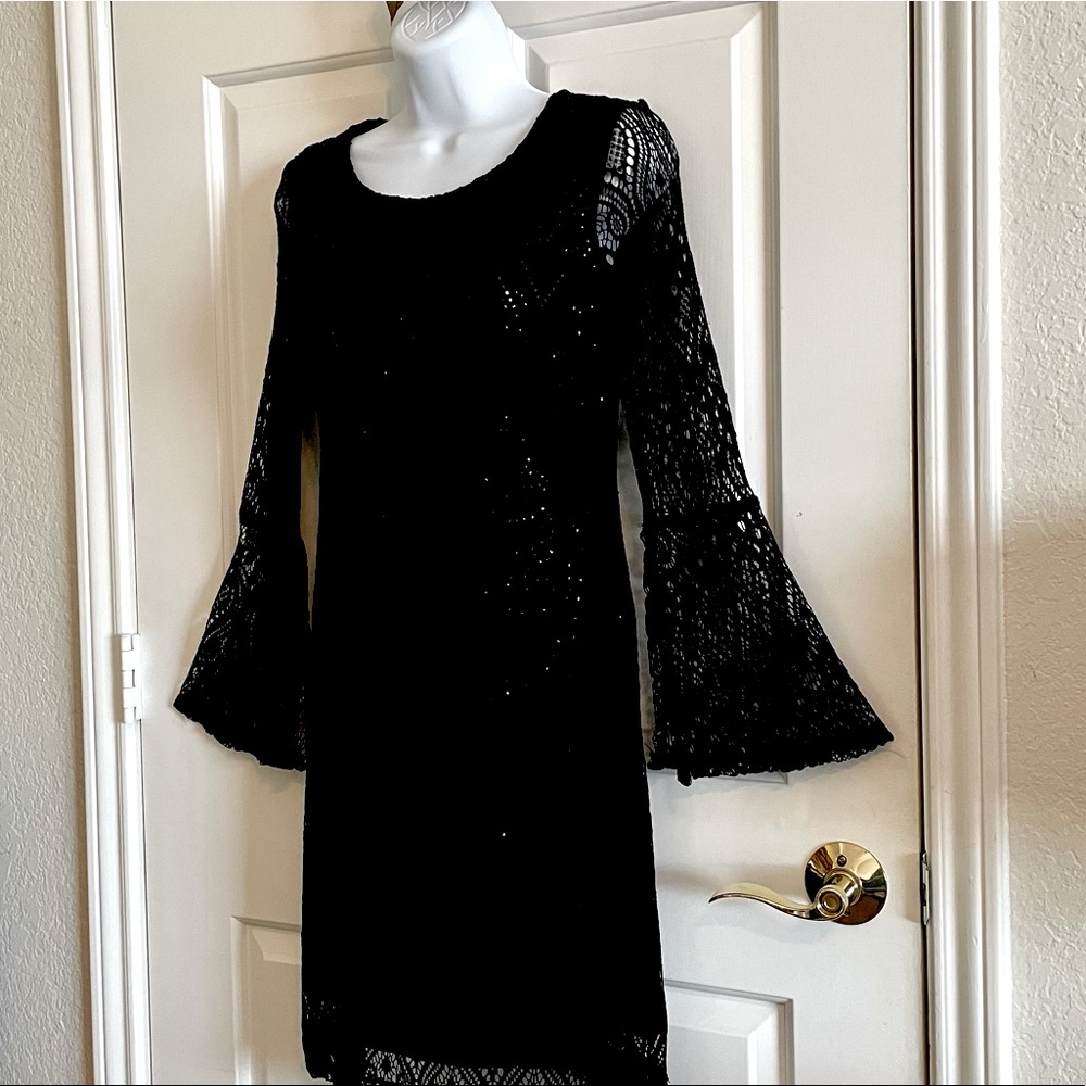 Black Lace Sparkly Cocktail 🍸 Dress Long Sleeves